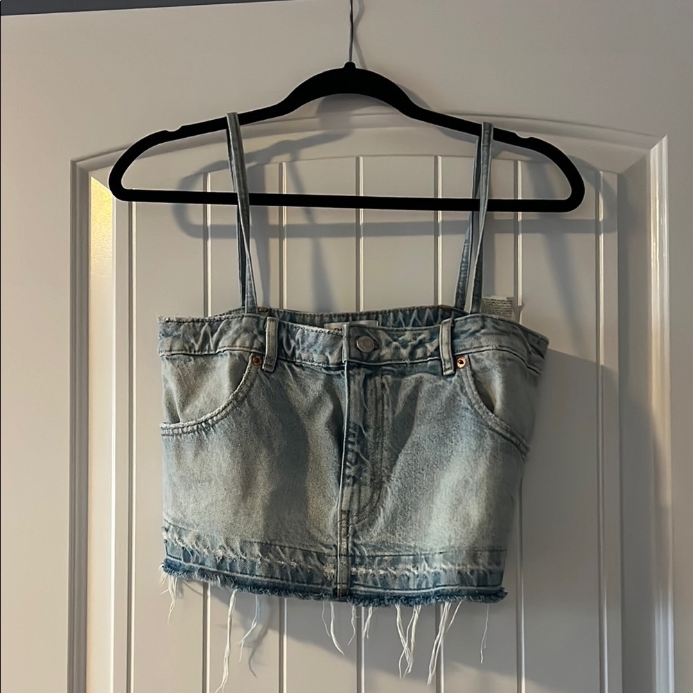 Zara Light Blue Denim Top